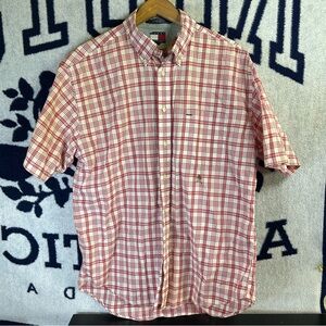 Tommy Hilfiger Men's Short Sleeve Button Up Plaid Shirt Size XL Vintage